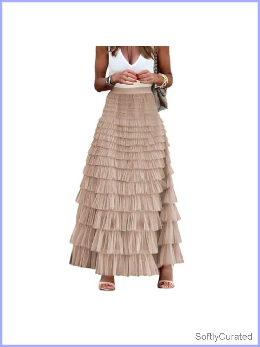 Women's Long Tulle Skirt A-Line Ruffle Tiered High Waisted Flowy Fairy Maxi